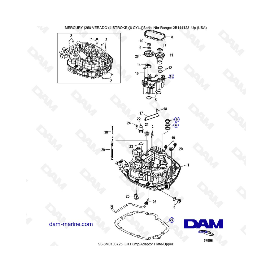 Mercury 225 Verado (SN 2B144123 & +) - Oil pump/Adaptor plate-upper