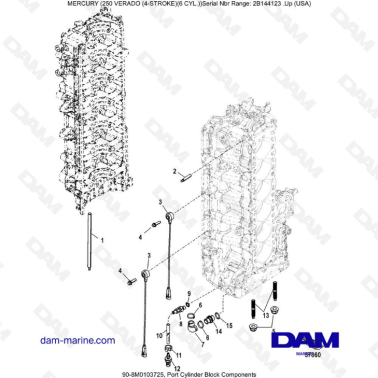 Mercury 225 Verado (SN 2B144123 & +) - Port cylinder block components