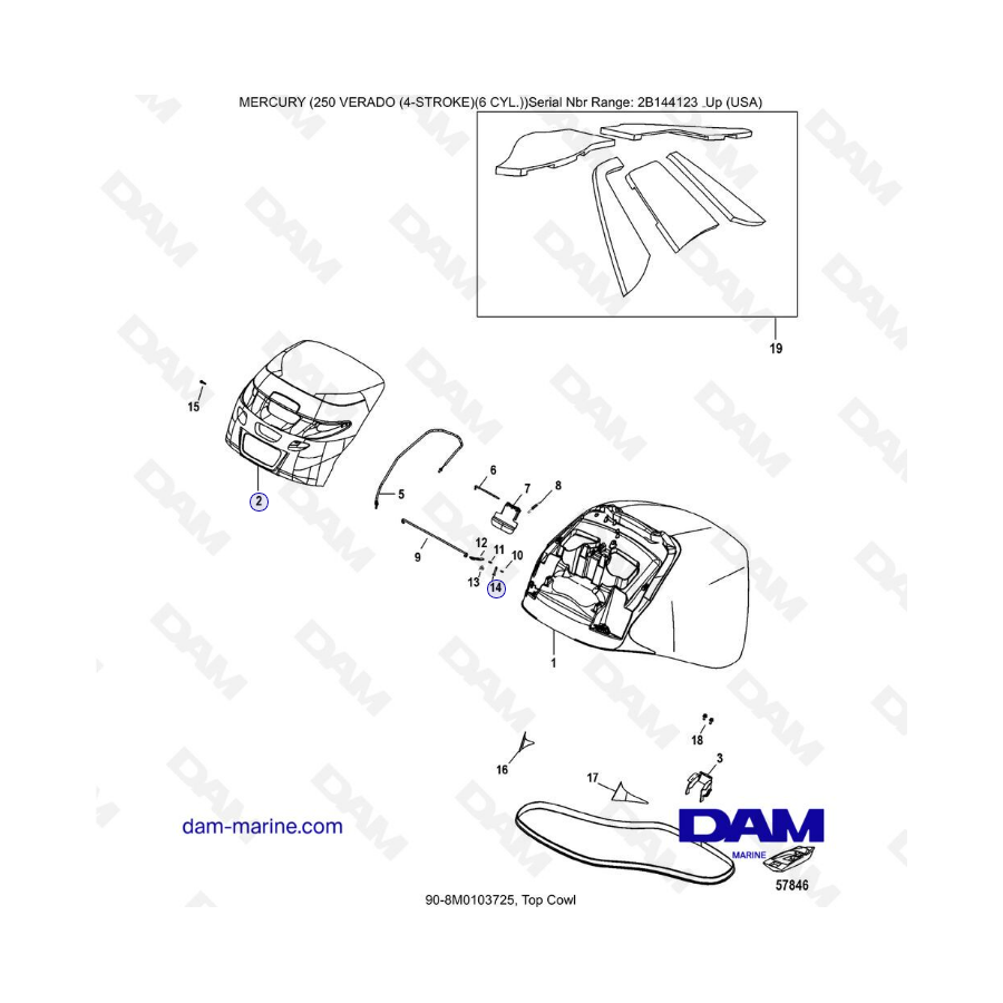 Mercury 225 Verado (SN 2B144123 & +) - Top cowl 