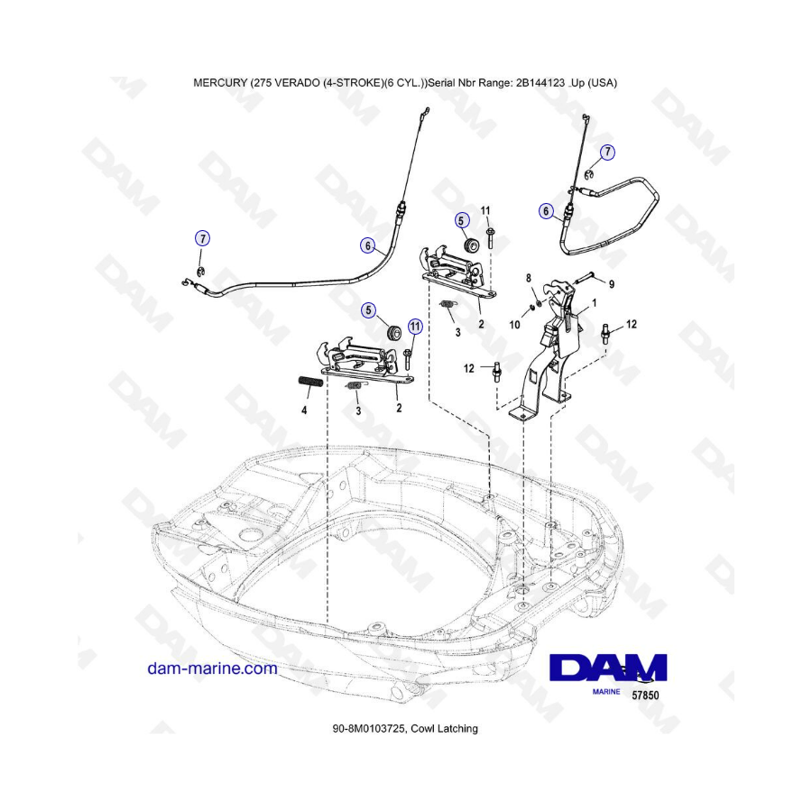 Mercury 275 Verado (6 Cyl) (SN 2B144123 & +) - Cowl latching