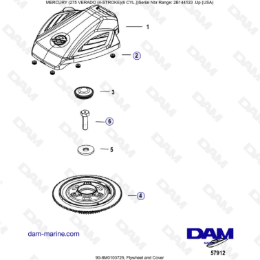 Mercury 275 Verado (6 Cyl) (SN 2B144123 & +) - Flywheel & cover