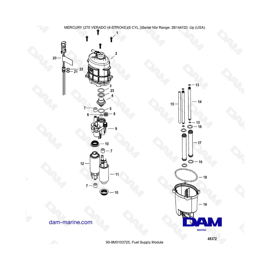 Mercury 275 Verado (6 Cyl) (SN 2B144123 & +) - Fuel supply module Mercury 275 Verado (6 Cyl) (SN 2B144123 & +) - Fuel supply module