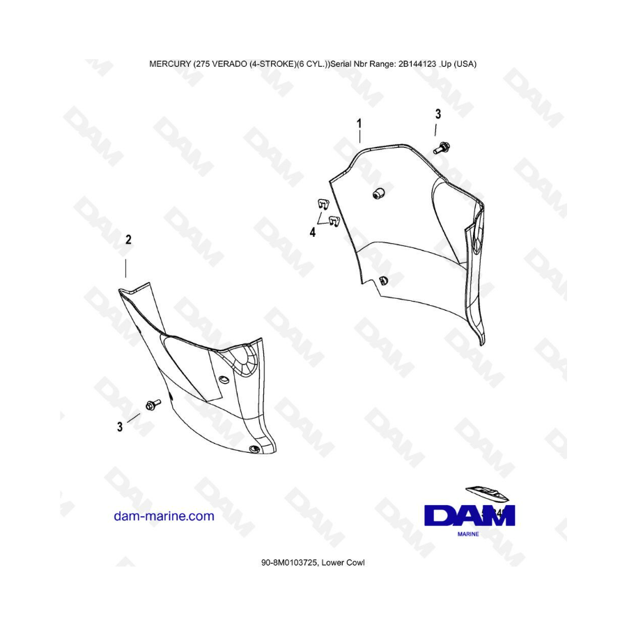 Mercury Verado 275 (SN2B144123 & +) - Lower cowl