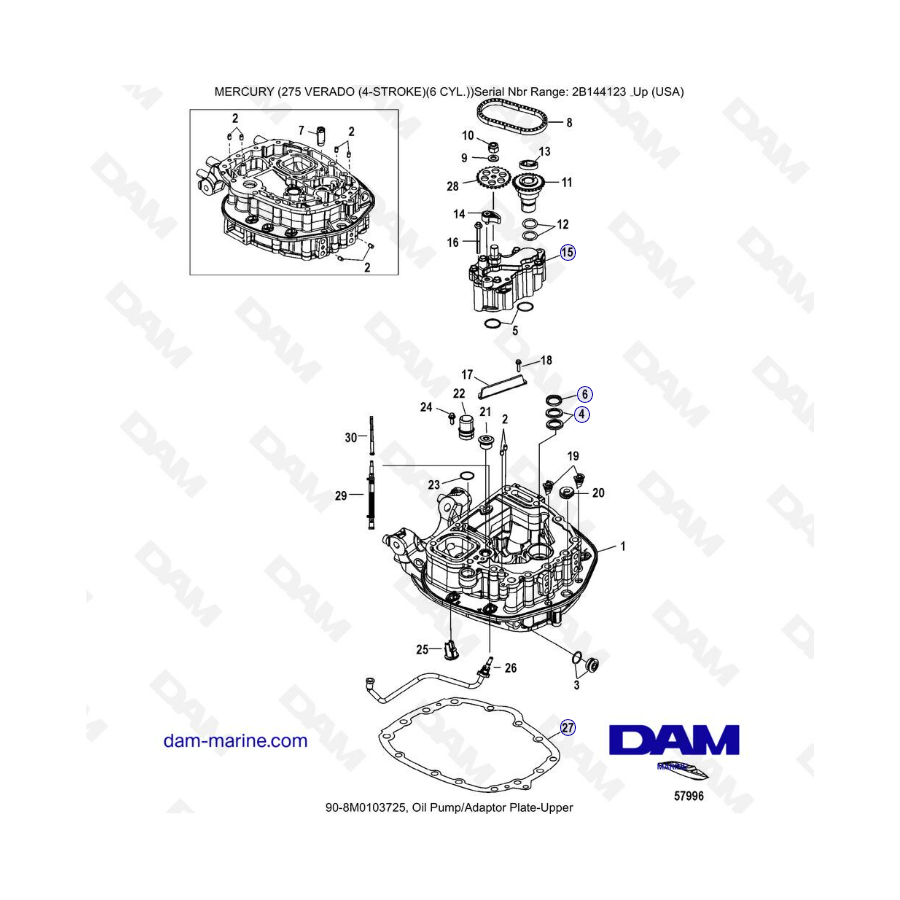Mercury Verado 275 (SN2B144123 & ) - Oil pump/Adaptor plate-upper