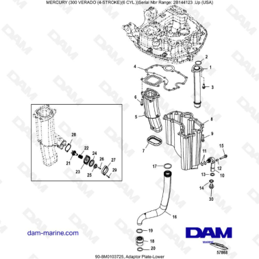 Mercury Verado 300 (SN2B144123 & +) - Adaptor plate-lower