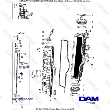 Mercury Verado 300 (SN2B144123 & +) - Charge cooler/Intake manifold