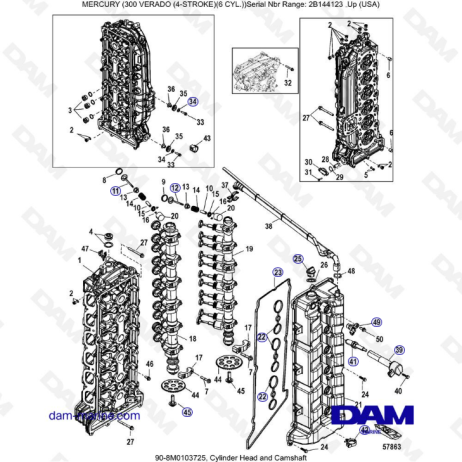 Mercury Verado 300 (SN2B144123 & ) - Cylinder head & camshaft