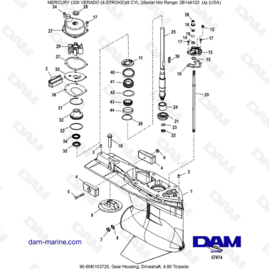 Mercury Verado 300 (SN2B144123 & +) - Gear housing, driveshaft, 4.80 Torpedo