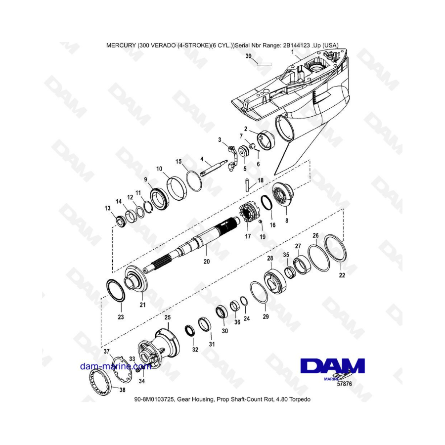 Mercury Verado 300 (SN2B144123 & +) - Gear housing, prop shaft-count rot, 4.80 Torpedo 