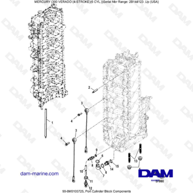 Mercury Verado 300 (SN2B144123 & +) - Port cylinder block components