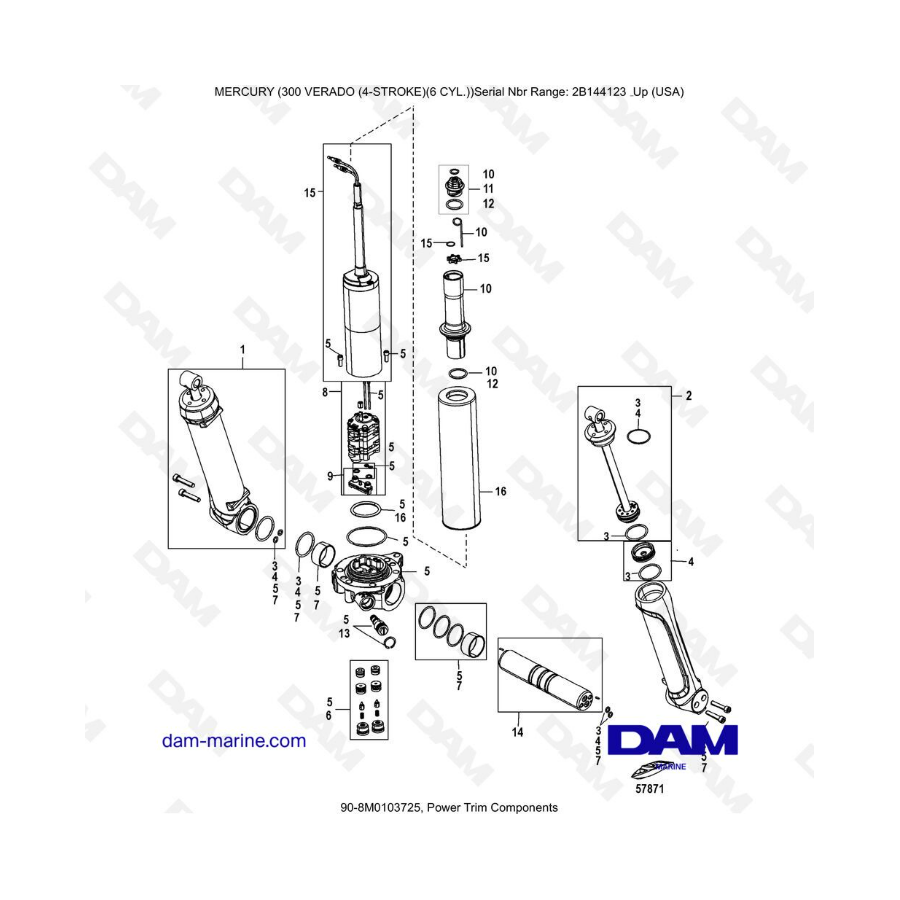 Mercury Verado 300 (SN2B144123 y +) - Componentes del sistema de compensación de potencia 
