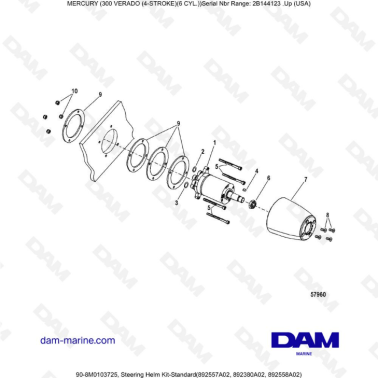 Mercury Verado 300 (SN2B144123 & +) - Steering helm kit-standard