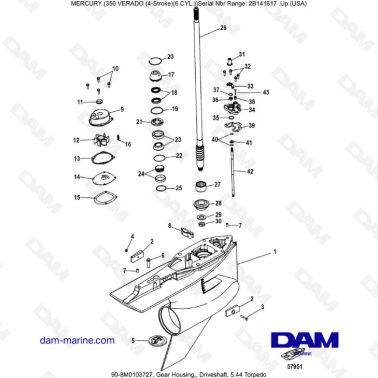 Mercury 350 Verado (6 CYL) - Gear Housing,, Driveshaft, 5.44 Torpedo