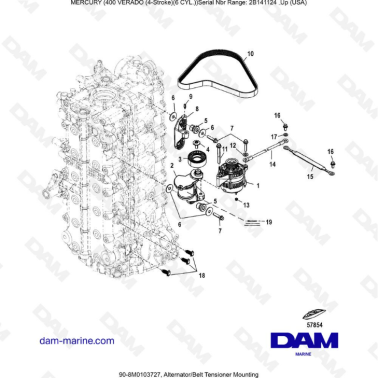 Mercury Verado 400 - Alternator/Belt tensioner mounting