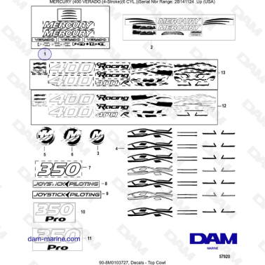 Mercury Verado 400 - Decals - Top cowl