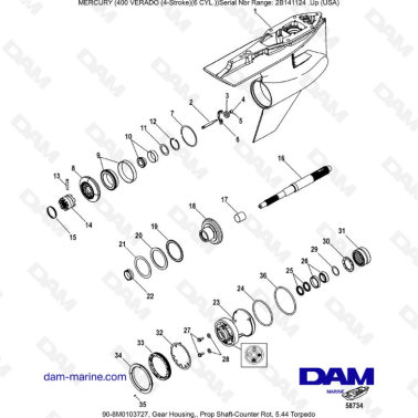 Mercury Verado 400 - Gear housing, prop shaft-counter rot, 5.44 torpedo