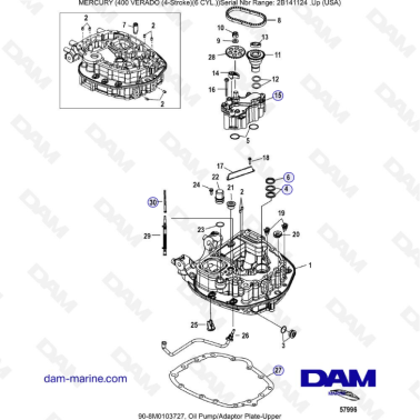 Mercury Verado 400 - Oil pump/Adaptor plate-upper
