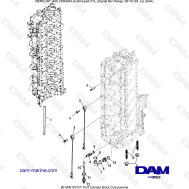 Mercury Verado 400 - Port cylinder block components
