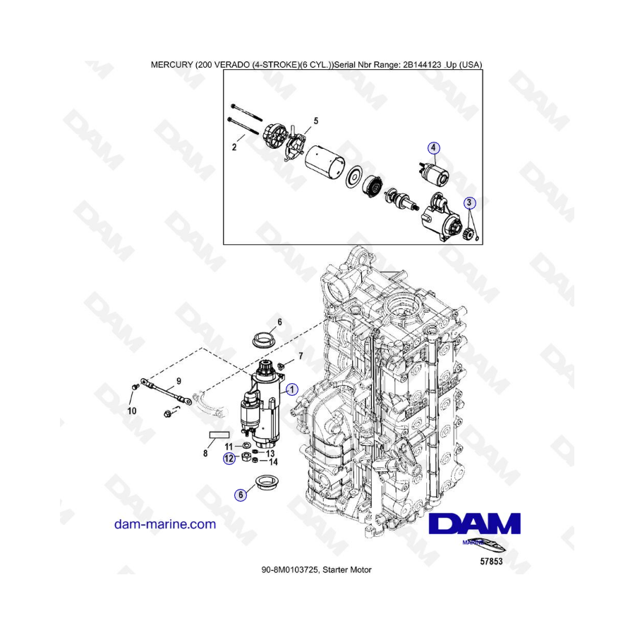 Mercury Verado 200 (6 Cylindres) - Starter motor