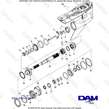 Mercury Verado 250 - Gear Housing, Prop Shaft-Count Rot, 4.80 Torpedo
