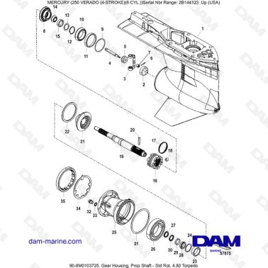 Mercury Verado 250 -  Gear Housing, Prop Shaft - Std Rot, 4.80 Torpedo