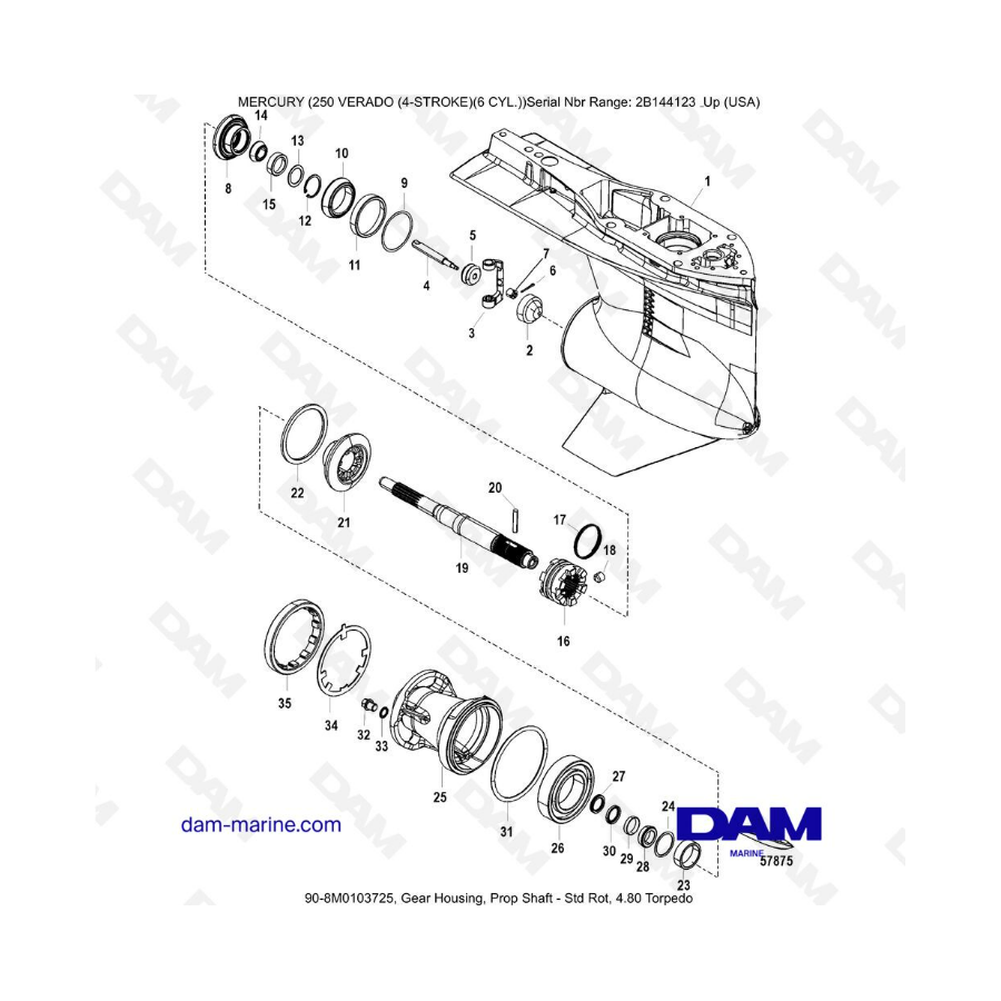 Mercury Verado 250 - Gear Housing, Prop Shaft - Std Rot, 4.80 Torpedo