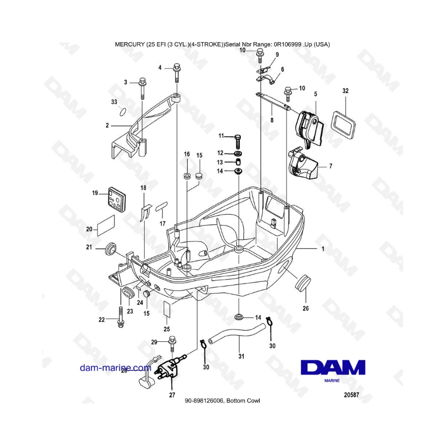 Mercury EFI 25cv - Bottom cowl 