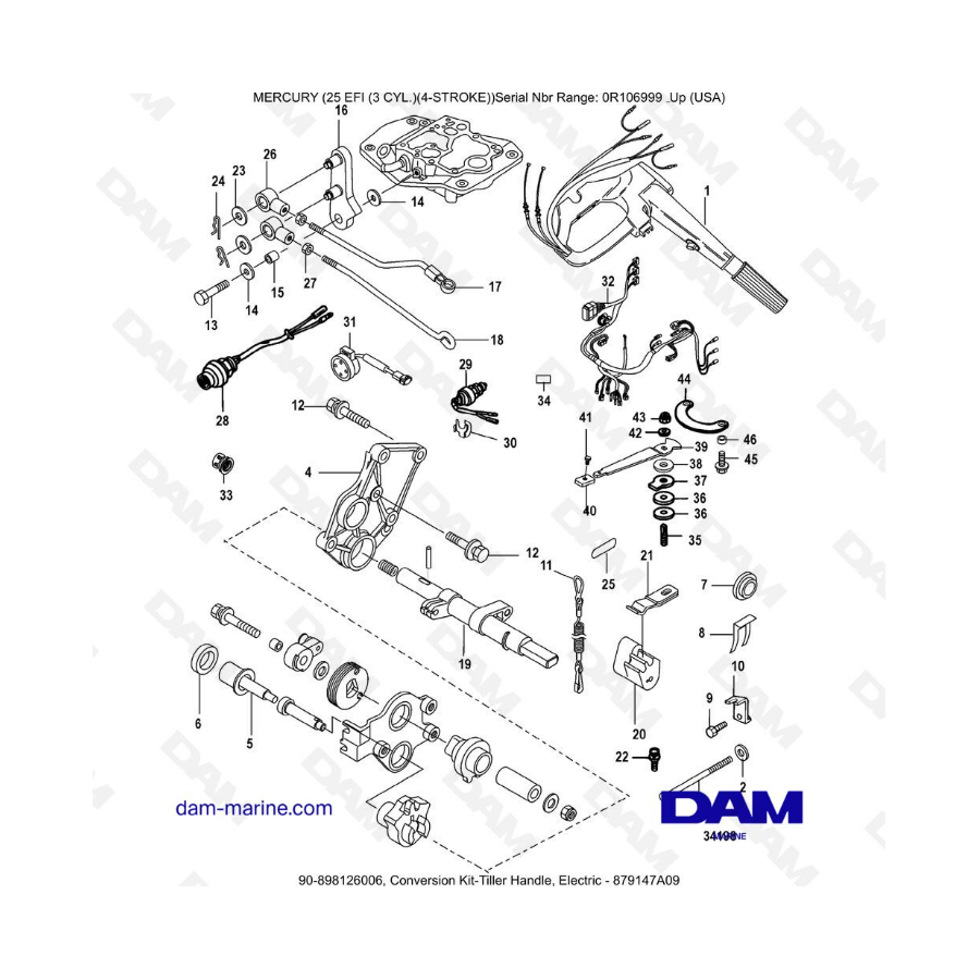 Mercury EFI 25CV - Conversion Kit -Tille Handle, Electric - 879147A09
