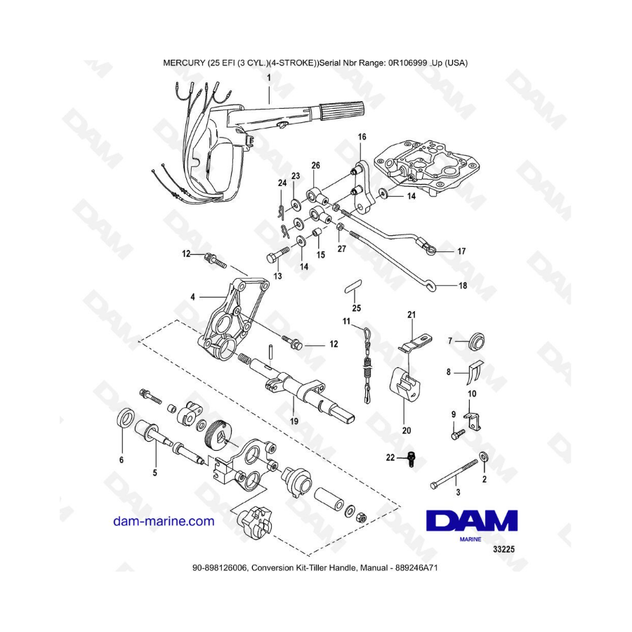Mercury EFI 25cv - Conversion Kit-Tiller Handle, Manual 