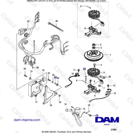 Mercury EFI 25cv - Flywheel, ECU & Wiring harness