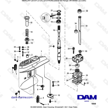 Mercury 25 EFI - Gear housing, driveshaft - 1.92:1 Gear ratio