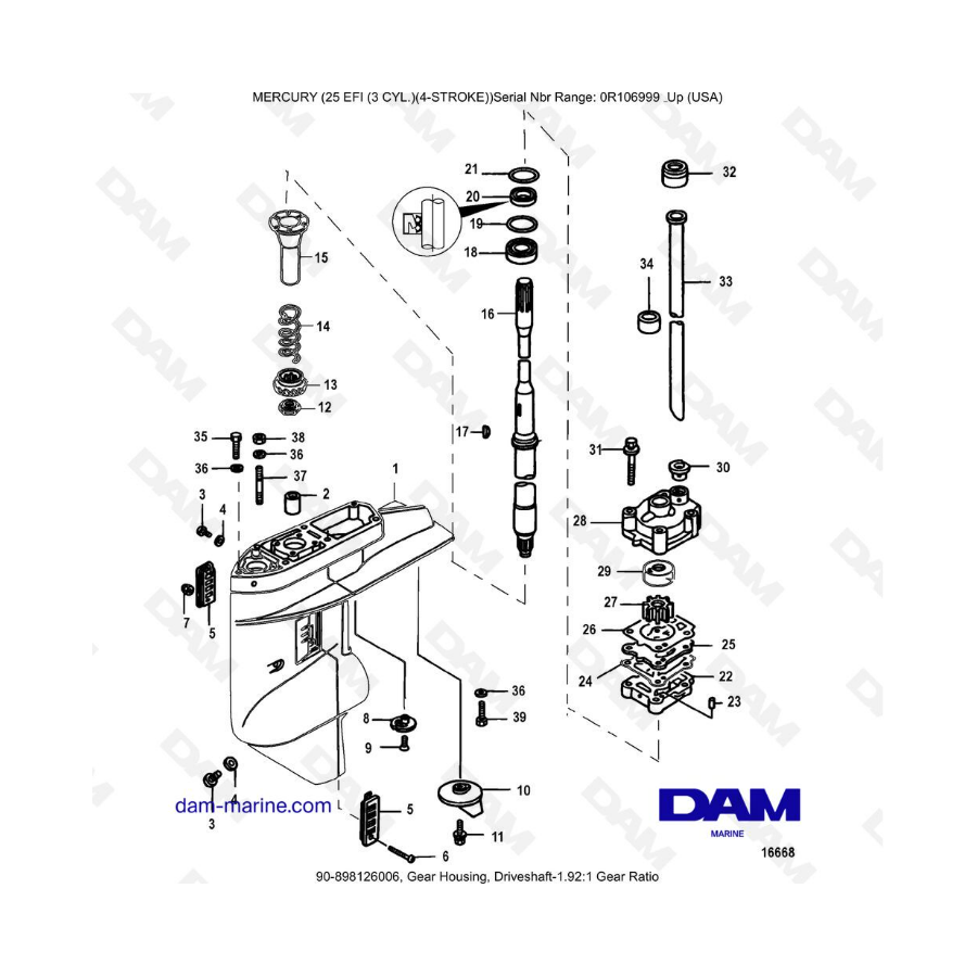 Mercury 25 EFI - Gear Housing, Driveshaft - 1.92: 1 Gear Ratio
