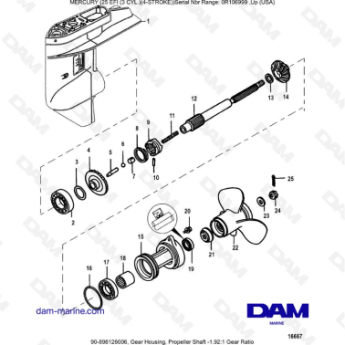 Mercury 25 EFI - Gear Housing, Propeller Shaft -1.92:1 Gear Ratio