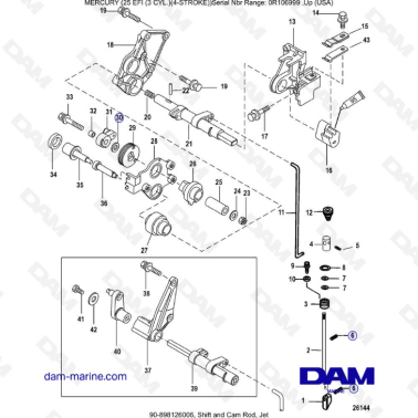 Mercury 25 EFI - Shift & cam rod, jet
