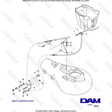 Mercury 25 EFI - Shift linkage, jet-remote control