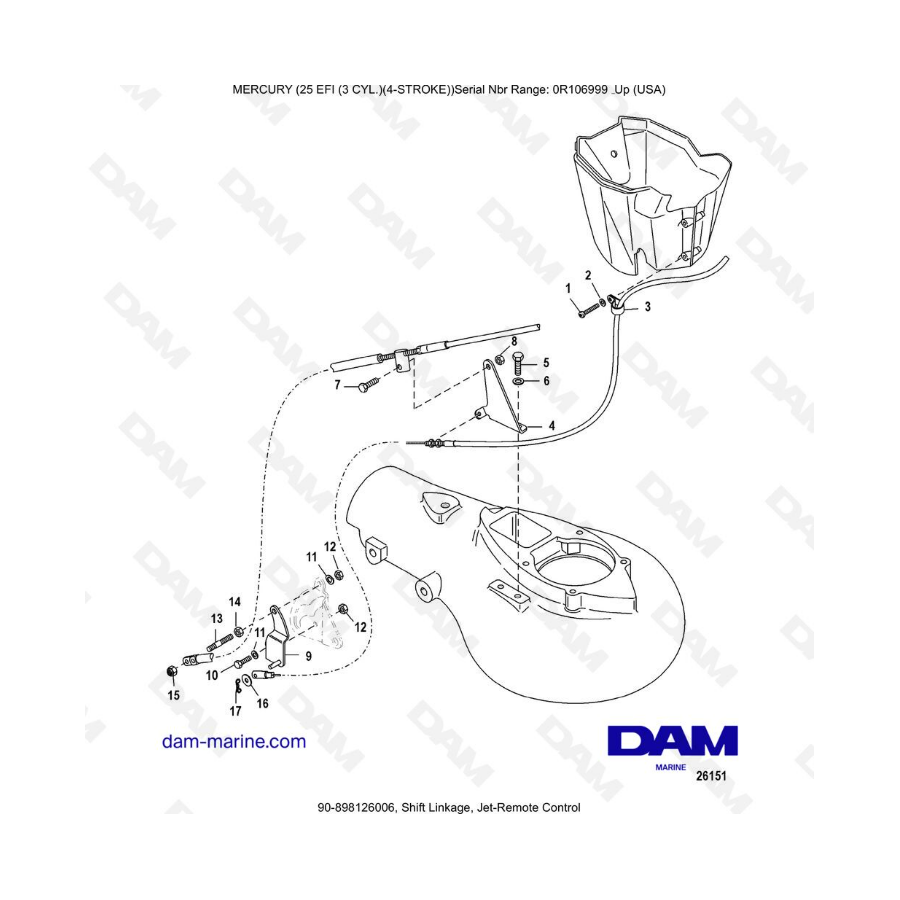 Mercury 25 EFI - Shift linkage, jet-remote control