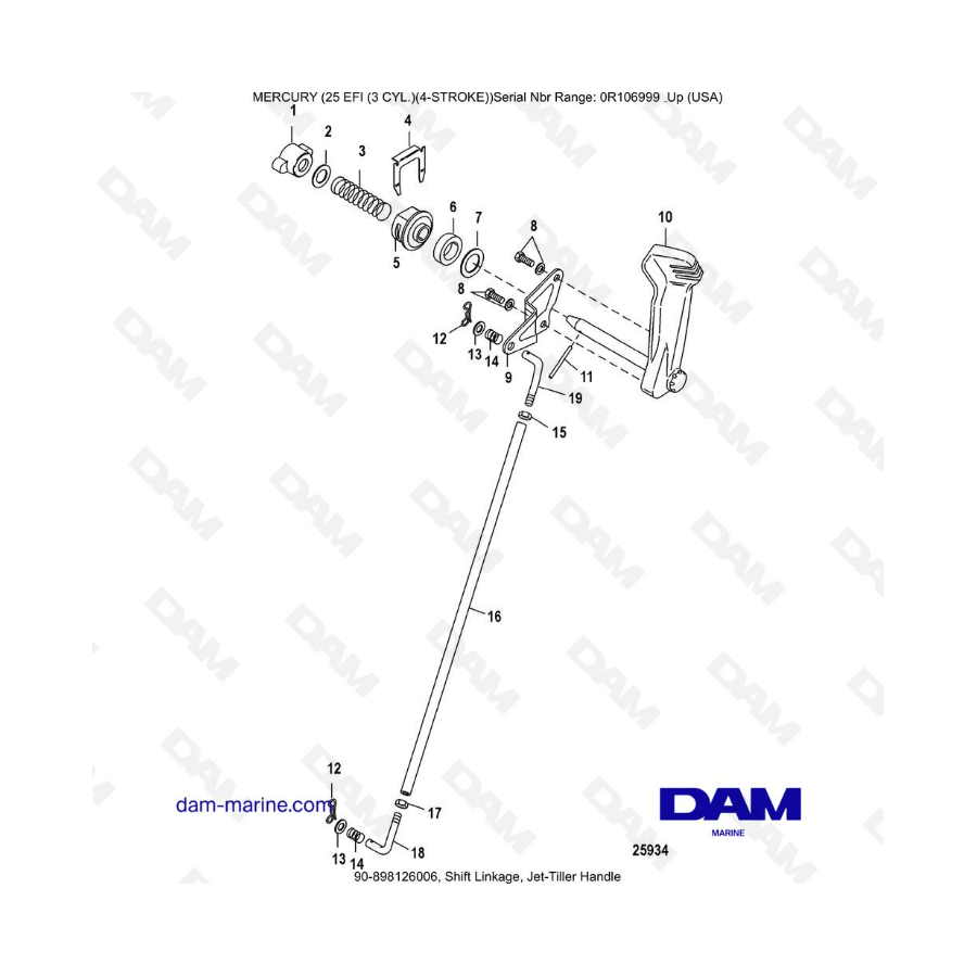 Mercury 25 EFI - Shift linkage, jet-tiller handle