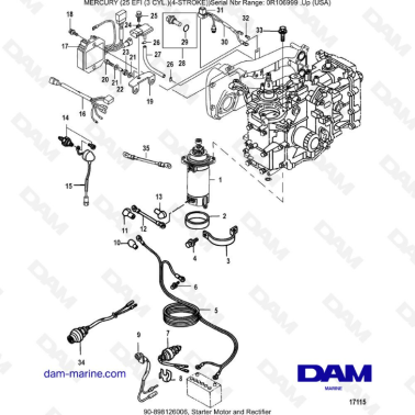 Mercury 25 EFI - Starter motor & rectifier