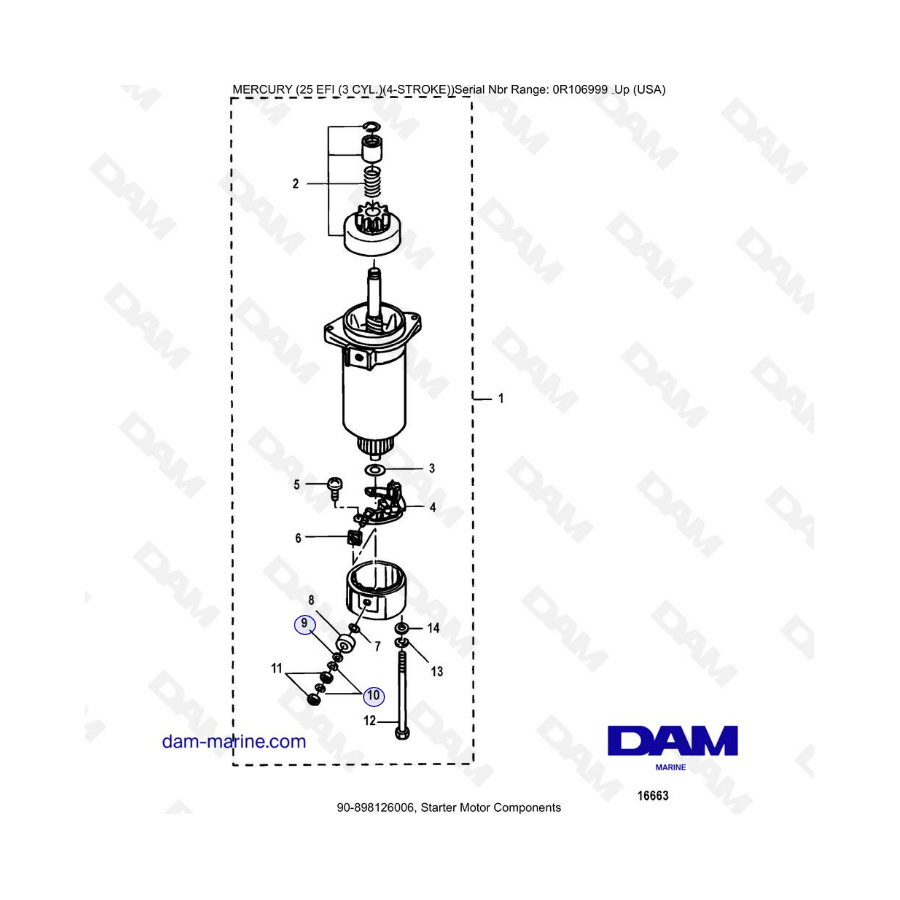 Mercury 25 EFI - Starter motor components