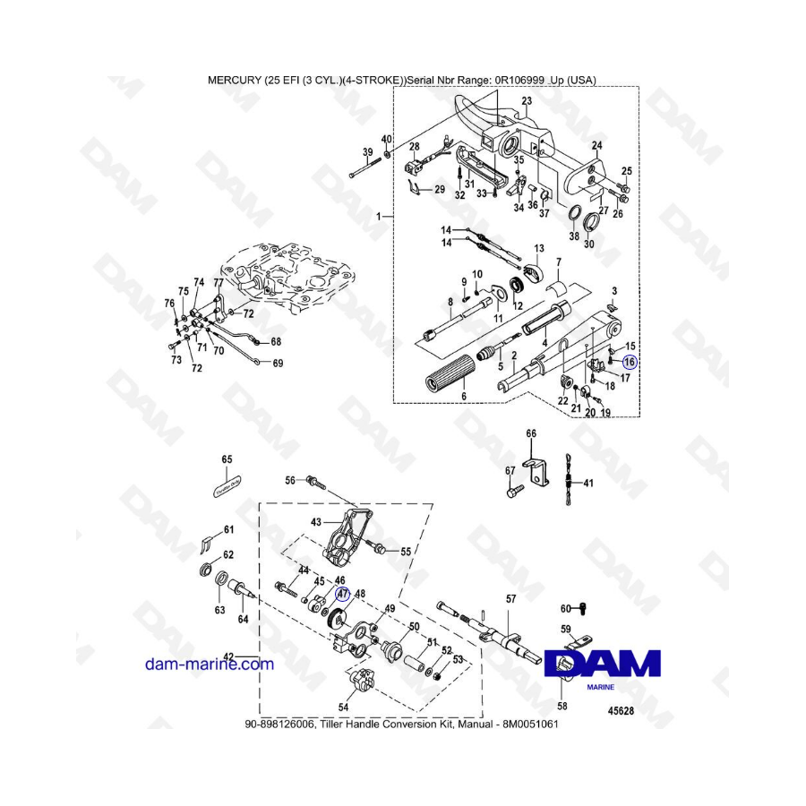 Mercury 25 EFI - Tiller handle conversion kit, manual 