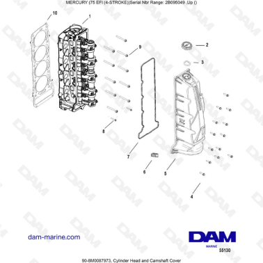 Mercury 75 EFI - Cylinder head & camshaft cover