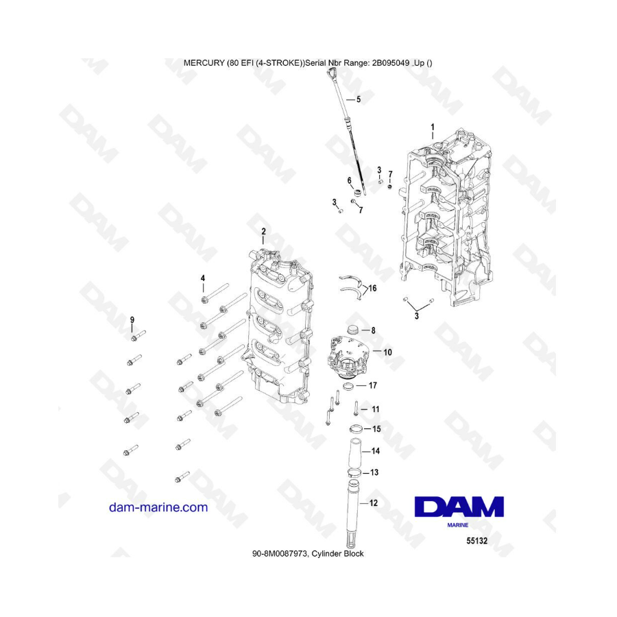 Mercury 80 EFI - Cylinder block Mercury 80 EFI - Cylinder block