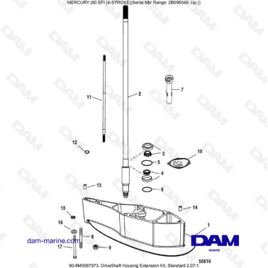 Mercury 90 EFI - DriveShaft Housing Extension Kit, Standard 2.07:1