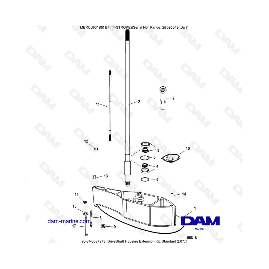Mercury 90 EFI - DriveShaft Housing Extension Kit, Standard 2.07:1