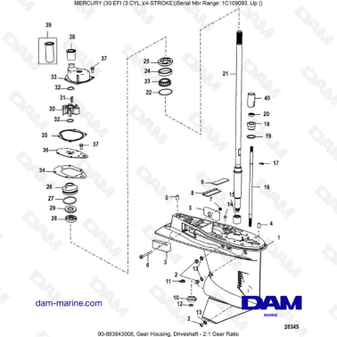 Mercury 30 EFI - Gear Housing, Driveshaft - 2:1 Gear Ratio
