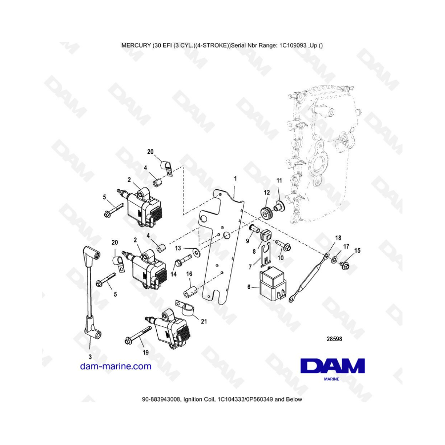 Mercury 30 EFI - Ignition coil (old) 