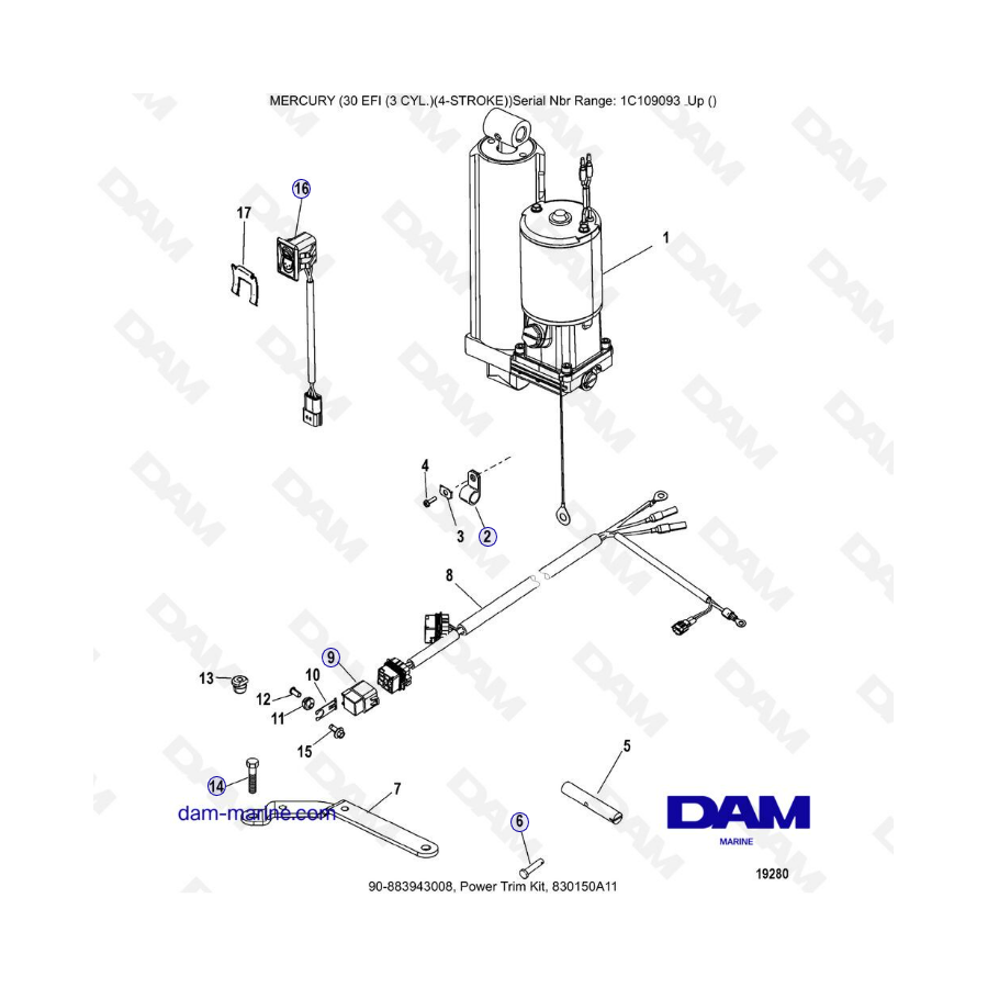 Mercury 30 EFI - Power trim kit, 830150A11