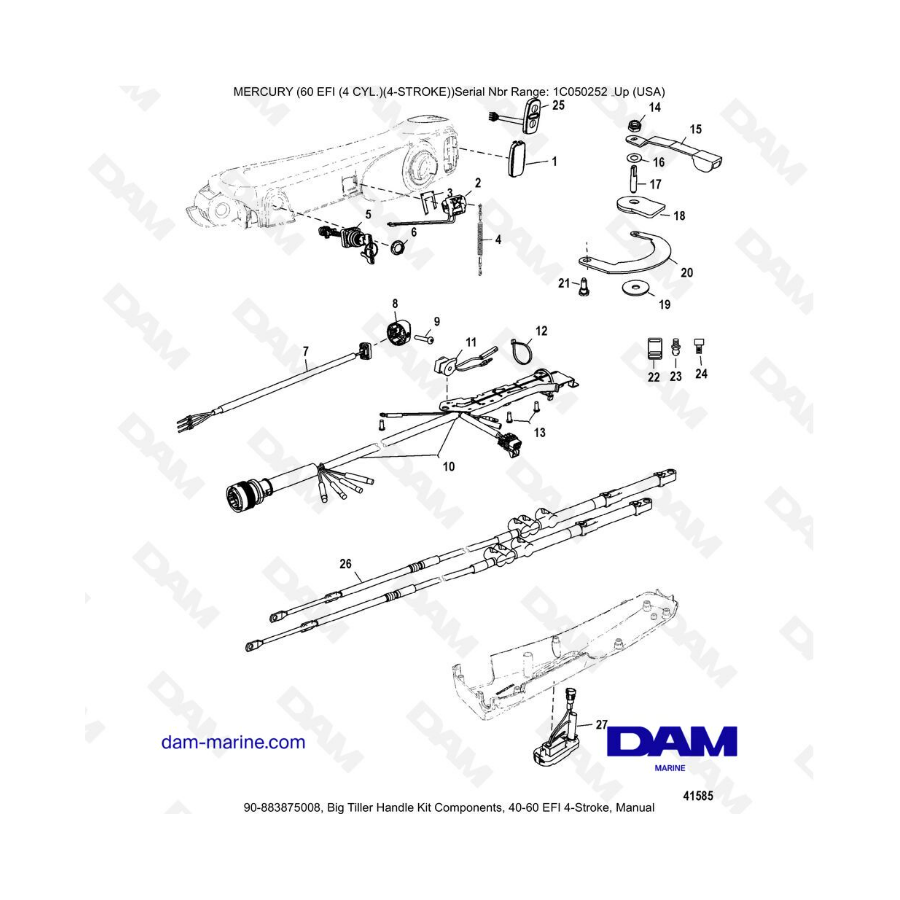 Mercury 60 EFI - Big Tiller Handle Kit Components, 40-60 EFI 4-Stroke, Manual