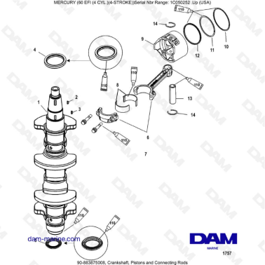 Mercury 60 EFI - Crankshaft, pistons & connecting rods