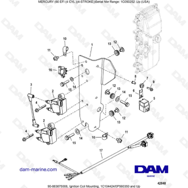 Mercury 60 EFI - Ignition Coil Mounting, 1C104424/0P560350 and Up